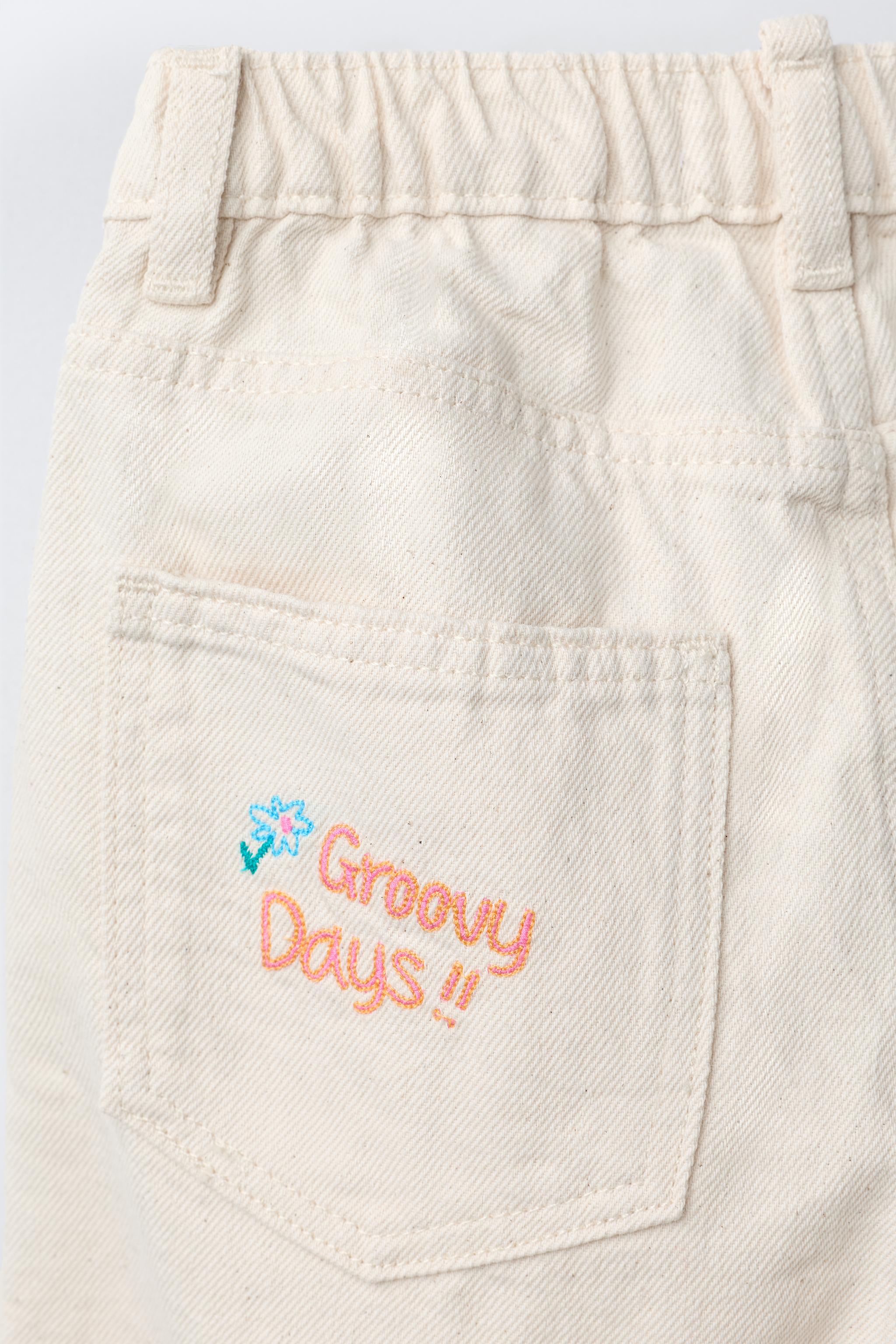 EMBROIDERED BARREL TWILL PANTS